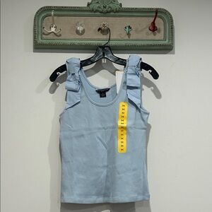 Express Rib Knit Light Blue bow shoulder appliqué Tank Top women’s medium new